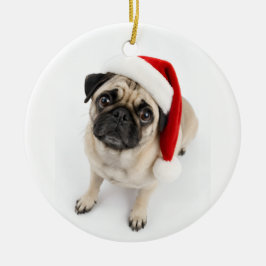 Schattige Kerst Hertenbruine Pug Kerstman Hoed Pup Keramisch Ornament