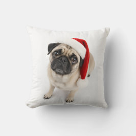 Schattige Kerst Hertenbruine Pug Kerstmannenhoedje Kussen