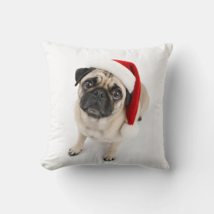 Schattige Kerst Hertenbruine Pug Kerstmannenhoedje Kussen