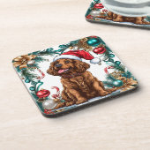 Schattige kerst hond bier onderzetter (Linkerzijde)