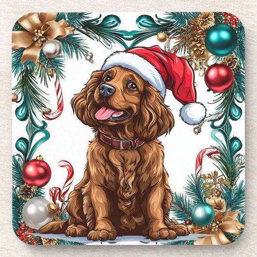 Schattige kerst hond bier onderzetter (Voorkant)