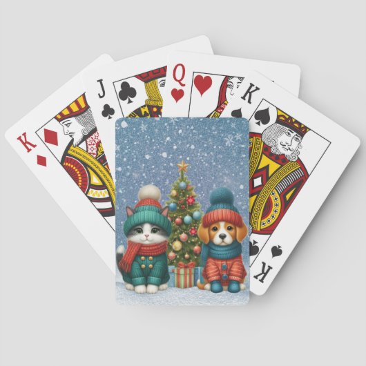 Schattige Kerst-hond en -kitten Pokerkaarten (Achterkant)