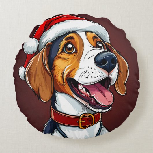 Schattige kerst hond rond kussen (Voorkant)
