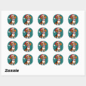 Schattige kerst hond ronde sticker (Vel)