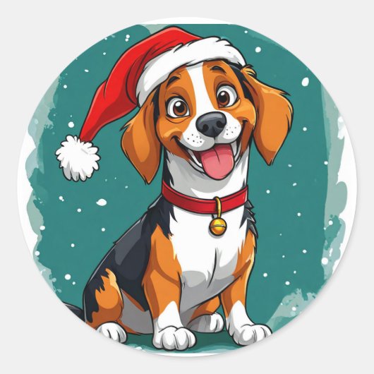 Schattige kerst hond ronde sticker (Voorkant)