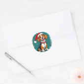 Schattige kerst hond ronde sticker (Envelop)