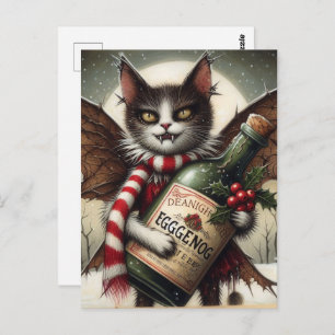 Schattige kerst horror Kat fee met eierpunch Briefkaart