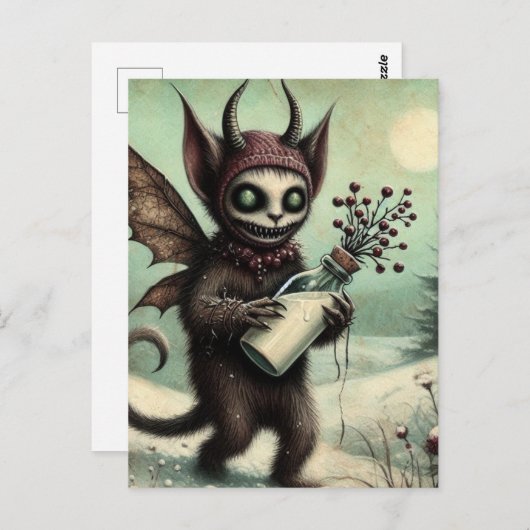 Schattige kerst horror Krampus met melk Briefkaart (Voorkant / Achterkant)