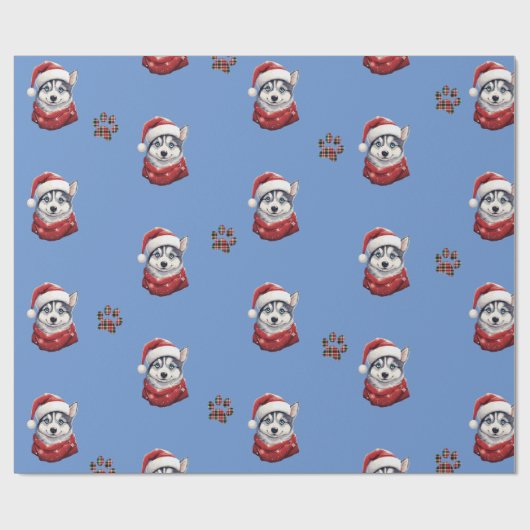 Schattige kerst Husky Cadeaupapier (Vlak)