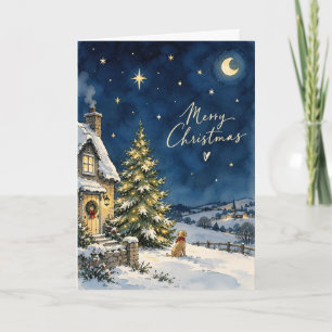 Schattige kerst in het dorp wintergroetkaart kaart