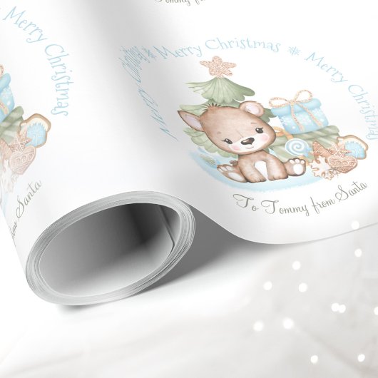 Schattige kerst inpakpapier voor Baby Boy naam