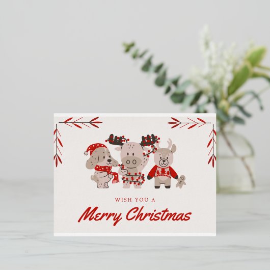 Schattige kerst Kaart met leuke personages (Staand Voorkant)