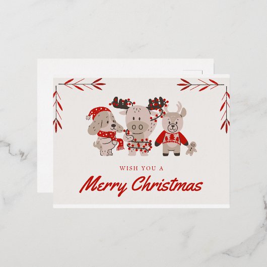 Schattige kerst Kaart met leuke personages (Voorkant / Achterkant)