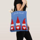 Schattige Kerst Kabouters op Blauwe Tote Bag (Dichtbij)