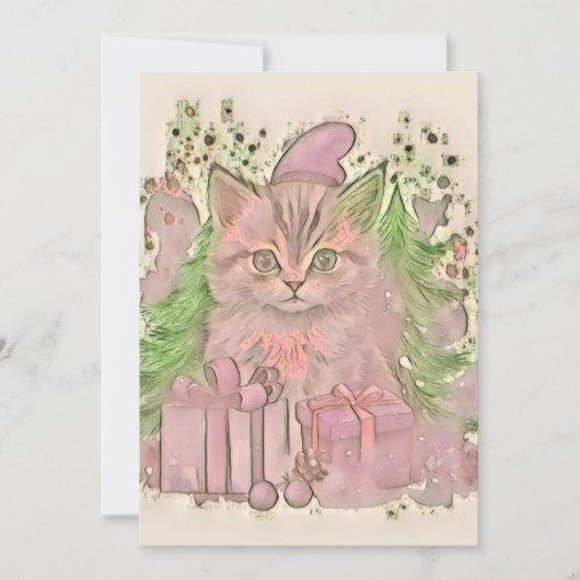 Schattige Kerst Kat Waterverf Feestdagenkaart (Voorkant)