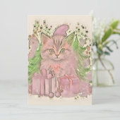 Schattige Kerst Kat Waterverf Feestdagenkaart (Staand voorkant)