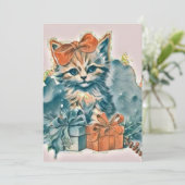  Schattige Kerst Kat Waterverf Feestdagenkaart (Staand voorkant)