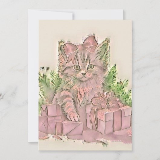 Schattige Kerst Kat Waterverf Feestdagenkaart (Voorkant)