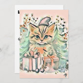Schattige Kerst Kat Waterverf Feestdagenkaart (Voorkant / Achterkant)