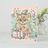Schattige Kerst Kat Waterverf Feestdagenkaart (Staand voorkant)
