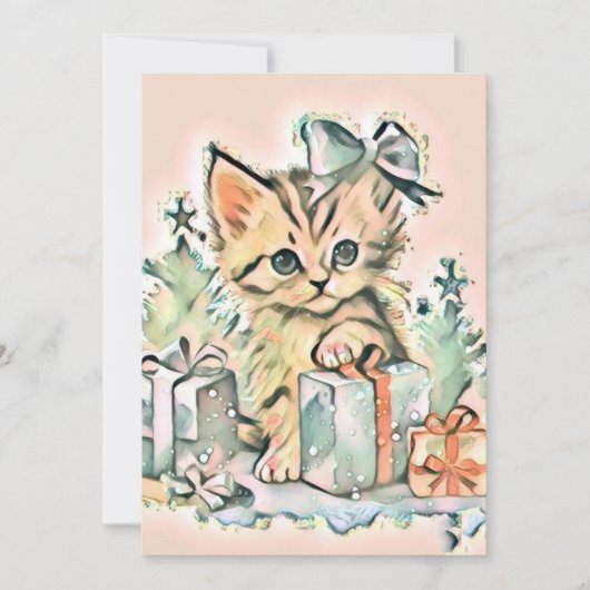  Schattige Kerst Kat Waterverf Feestdagenkaart (Voorkant)