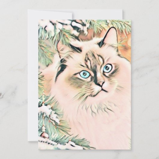 Schattige Kerst Kat Waterverf Feestdagenkaart (Voorkant)