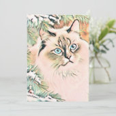 Schattige Kerst Kat Waterverf Feestdagenkaart (Staand voorkant)