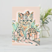 Schattige Kerst Kat Waterverf Feestdagenkaart (Staand voorkant)