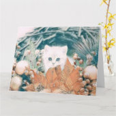 Schattige Kerst Kat Waterverf Kaart (Gele Bloem)