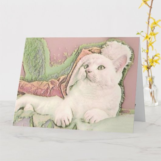 Schattige Kerst Kat Waterverf Kaart (Gele Bloem)