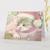  Schattige Kerst Kat Waterverf Kaart (Gele Bloem)