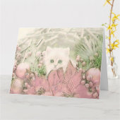  Schattige Kerst Kat Waterverf Kaart (Gele Bloem)