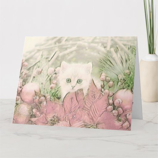  Schattige Kerst Kat Waterverf Kaart (Voorkant)