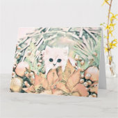  Schattige Kerst Kat Waterverf Kaart (Gele Bloem)