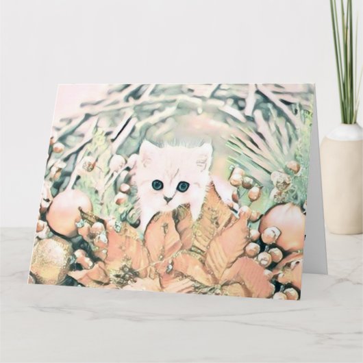  Schattige Kerst Kat Waterverf Kaart (Voorkant)