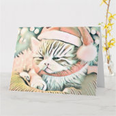  Schattige Kerst Kat Waterverf Kaart (Gele Bloem)