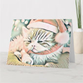  Schattige Kerst Kat Waterverf Kaart (Voorkant)