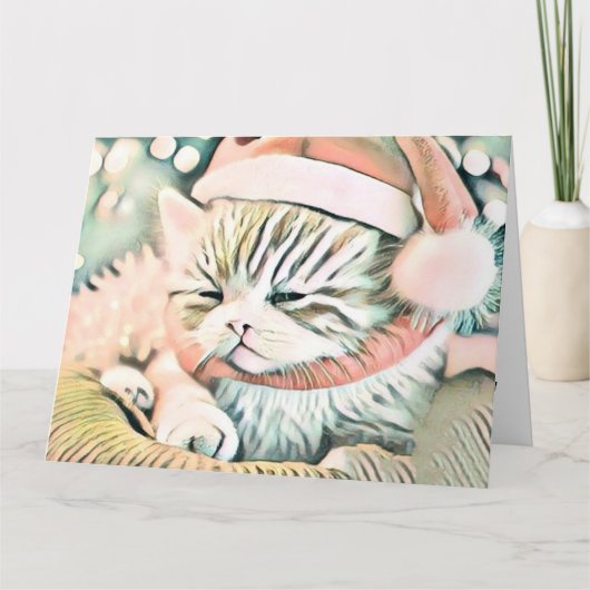  Schattige Kerst Kat Waterverf Kaart (Voorkant)