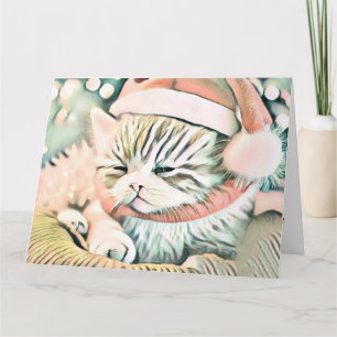  Schattige Kerst Kat Waterverf Kaart