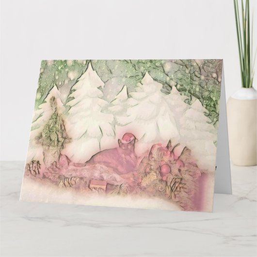 Schattige Kerst Kat Waterverf Kaart (Voorkant)