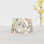  Schattige Kerst Kat Waterverf Kaart (Gele Bloem)