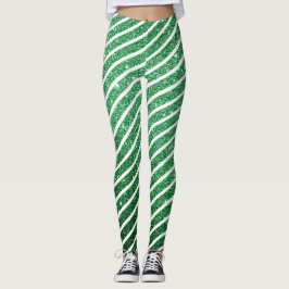 Schattige Kerst Kerststok Glitter Groen Gestreepte Leggings