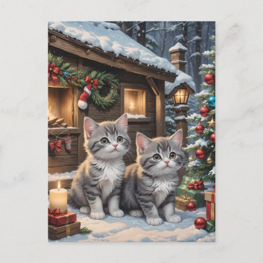Schattige kerst Kittens en kerstboom Feestdagenkaart (Voorkant)
