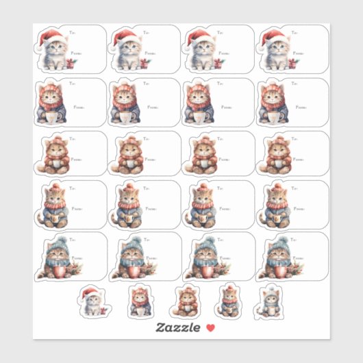 Schattige Kerst Kittens Gift Label (Vel)