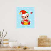 Schattige Kerst kleine elf & rode vogel Poster (Keuken)