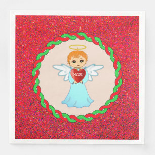 Schattige Kerst kleine engel op beige & rood Servet