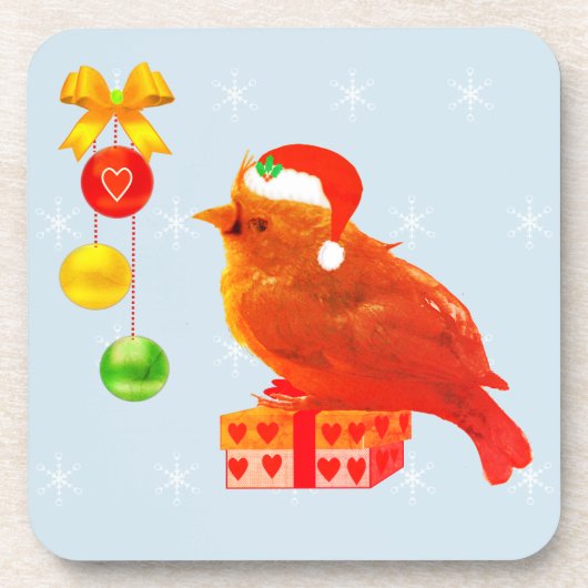 Schattige Kerst Kleine Vogel Bier Onderzetter (Voorkant)