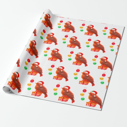 Schattige Kerst Kleine Vogel Cadeaupapier (Uitgerold)