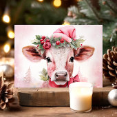 Schattige Kerst Koe in Santa Hat Feestdagen Kaart