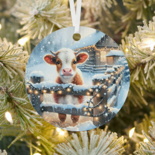 Schattige Kerst Koe Kerstdag Persoonlijk Metalen Ornament